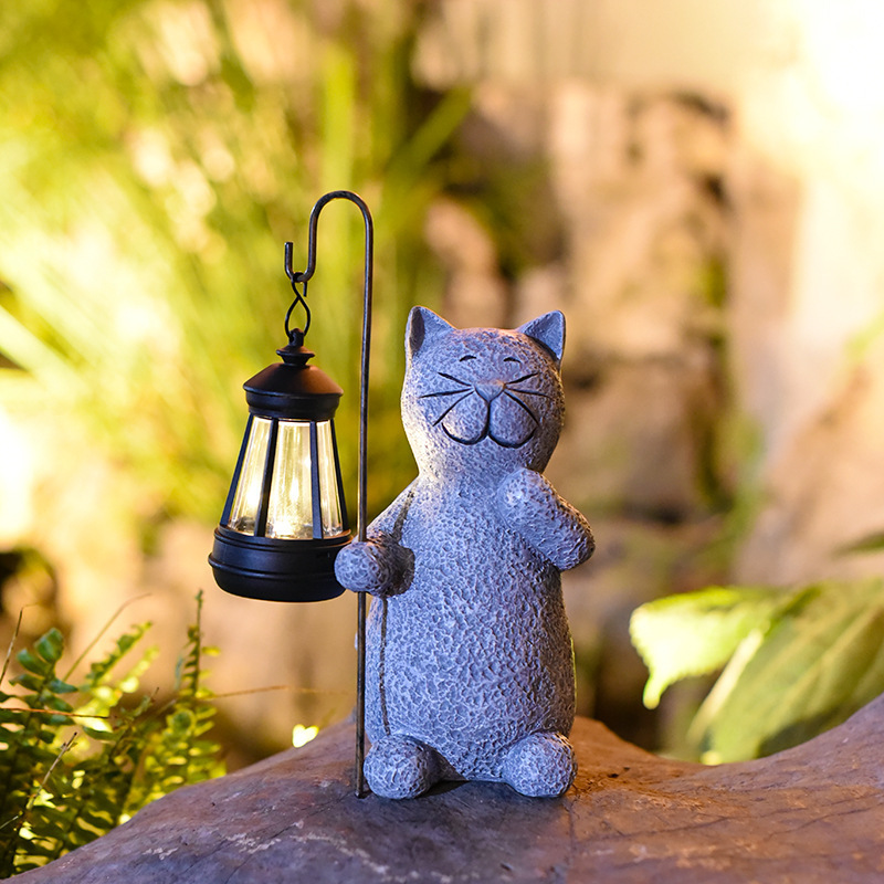Cross-Border Solar Garden Light Resin Ornaments Garden Outdoor Villa Courtyard Decoration Lawn Creative Cat Statue
