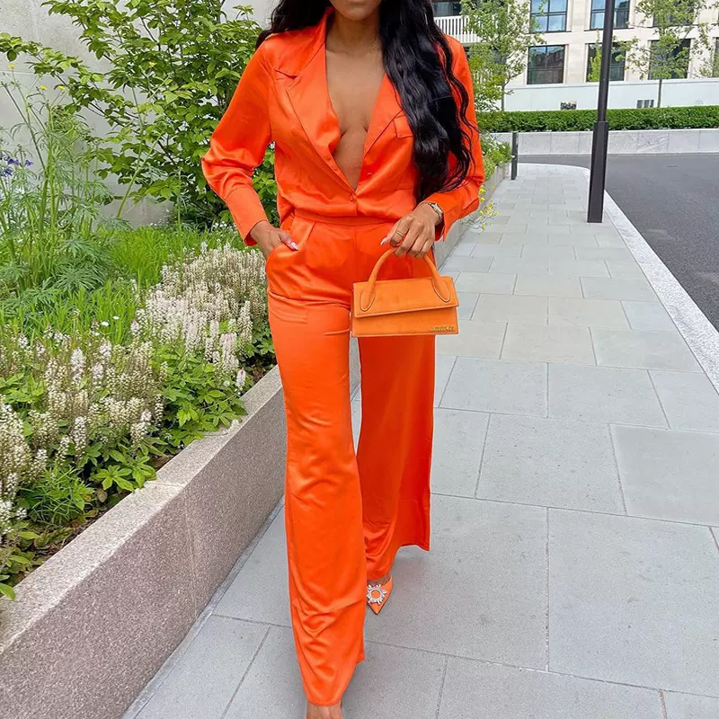 ZL1699 现货2022秋季新款爆款欧美女装宽松纯色休闲裤西装套装女