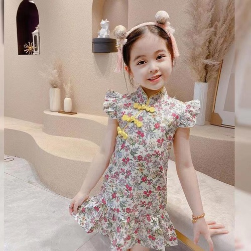 Children's cheongsam summer dress for girls, middle-aged children, babies, pure cotton, Chinese style, improved, stylish, Tang suit, Hanfu dress