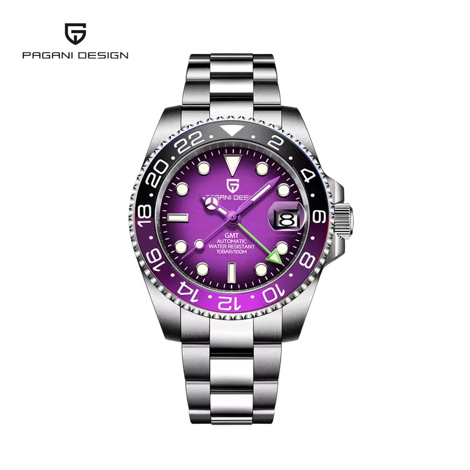 PAGANI bojiani moda reloj mecánico automático para hombre GMT reloj de dos horas calendario luminoso reloj 1662