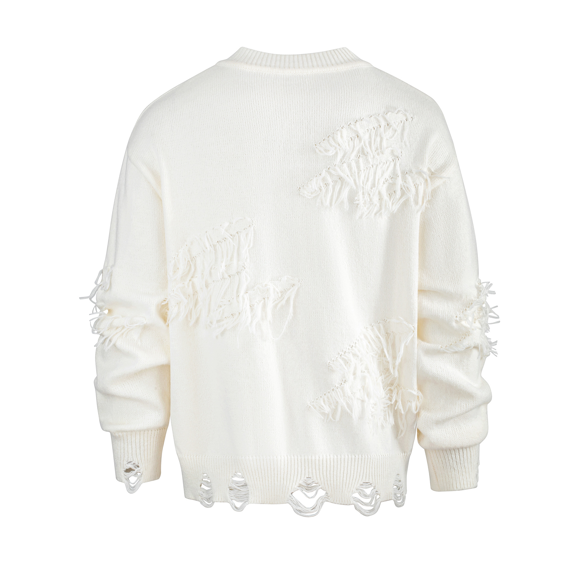 Men's Distressed Knit Sweater Oversized Retro Pullover Shirt Collar_voghion.com
