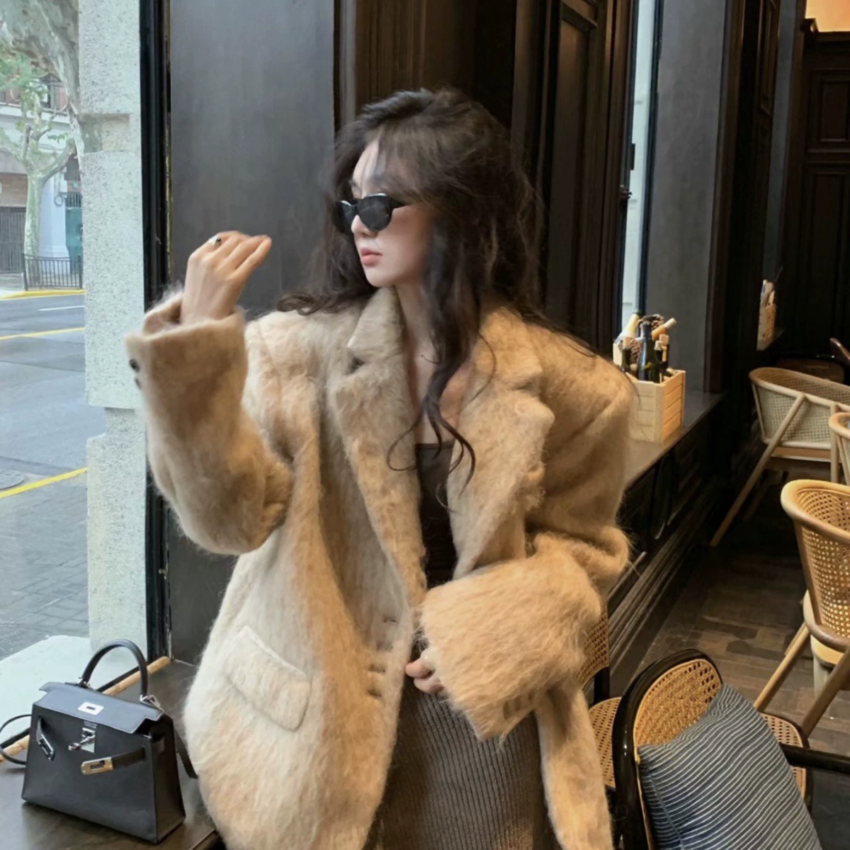 Suit, woolen demi-season woolen coat, shoulder pads, jacket, increased thickness