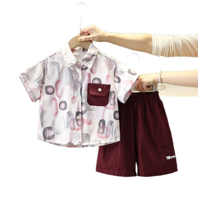7865 Traje de verano para niños 2025 Nuevo estilo Camisa de manga corta para niños Traje de tres piezas Ropa casual de verano para bebés Coreano