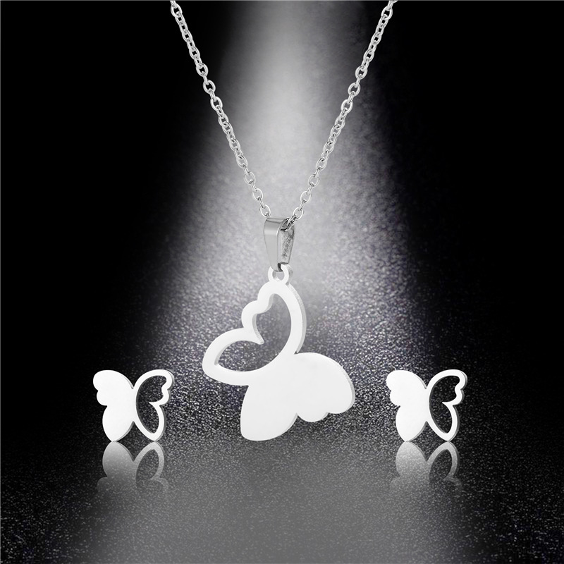 European and American fashion new butterfly pendant necklace earrings set