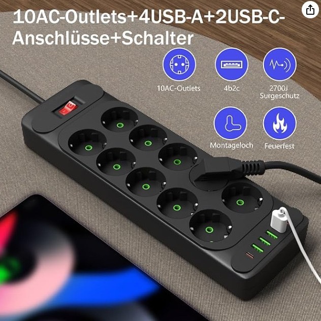 Enchufe estándar europeo F35U europeo negro con conector USB typeC 10 enchufe estándar europeo enchufe transfronterizo