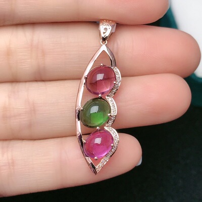 首饰厂家18K金镶嵌天然碧玺吊坠 主石:5.5克拉|ru