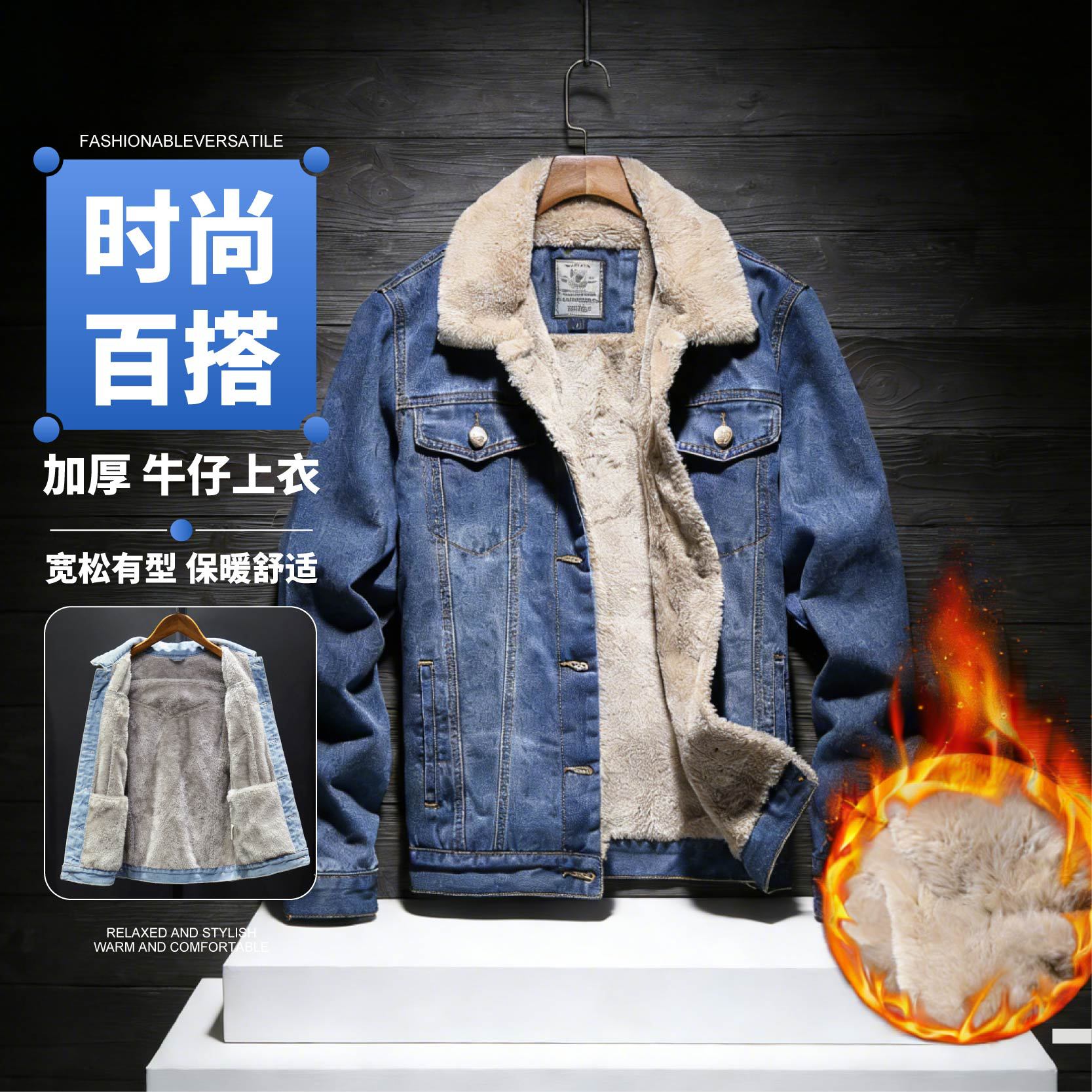 Chaqueta de mezclilla gruesa con forro polar para hombre, estilo coreano, ajustada, cálida, informal y versátil para invierno.