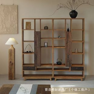 Solid Wood Antique Display Shelf Old Elm Tea Room Storage Rack Homestay Entrance Display Rack Office Bookshelf Deposit