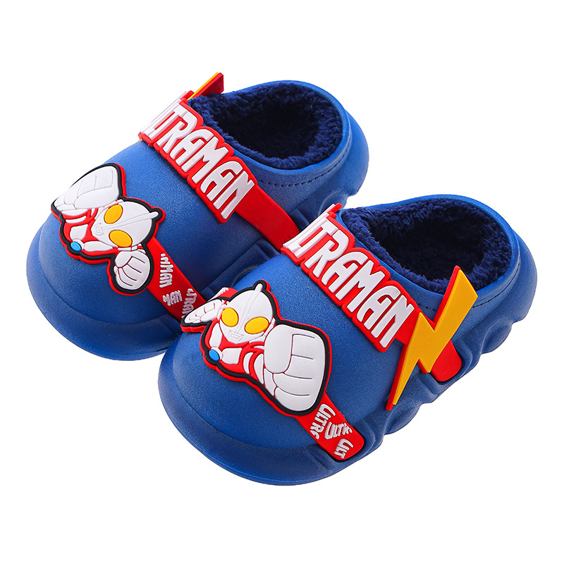 2024 nuevo invierno Ultraman zapatillas de algodón para niños impermeables calientes de peluche para niños pequeños y grandes zapatillas de algodón para niños pequeños