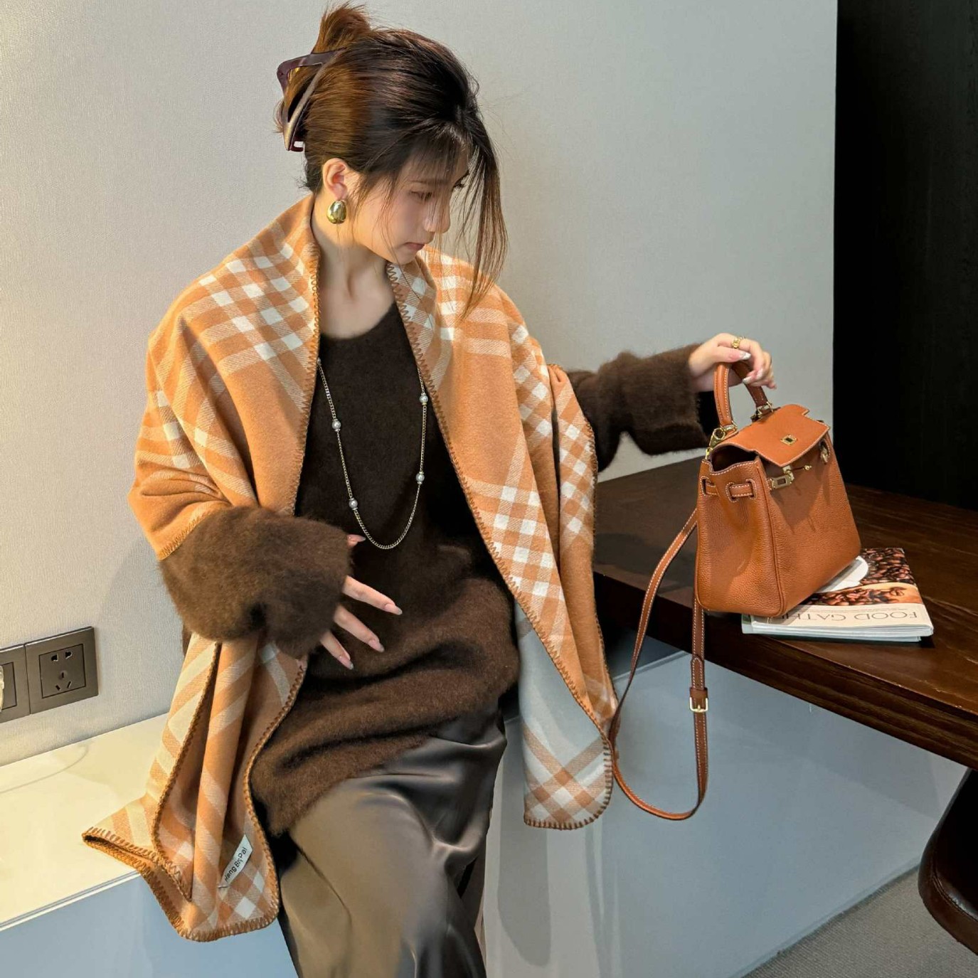 Klassischer Karierter Damenschal, Dickes Winter Cape Als Umhang_voghion.com