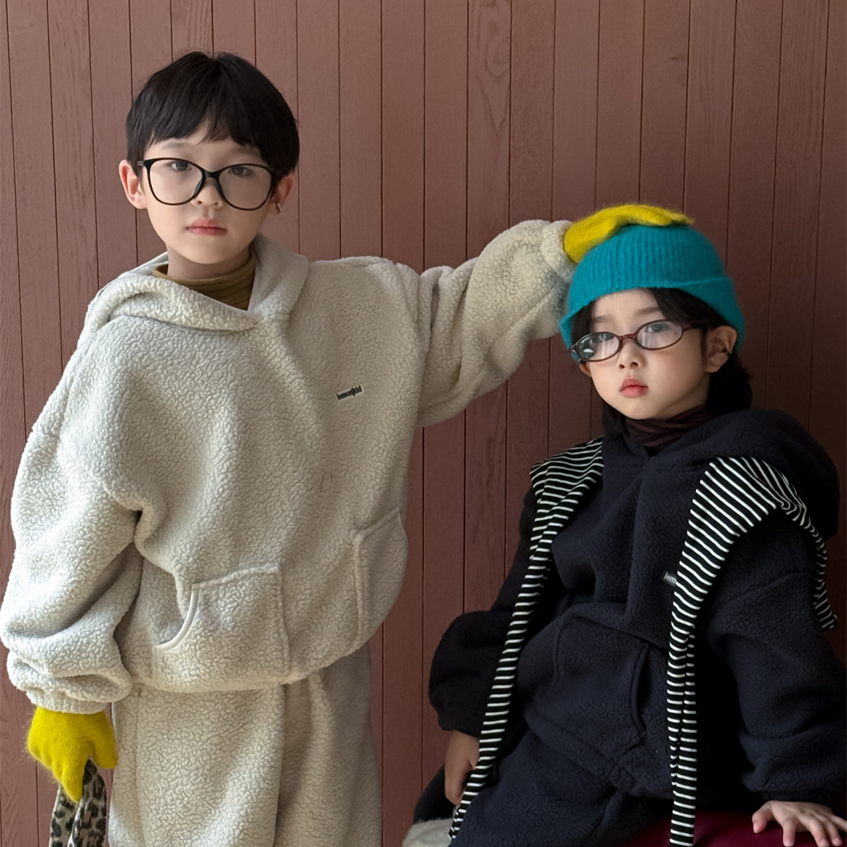 奶酪与喵男童套装2025秋冬新款韩版双面摇粒加厚套装百搭舒适潮童