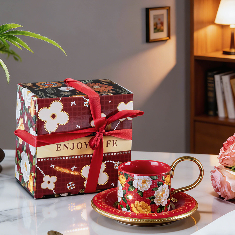 European-Style Light Luxury Ceramic Coffee Cup and Saucer Set, High-End Wedding Gift, Practical Souvenir, Wedding and Engagement Gift for Best Friends