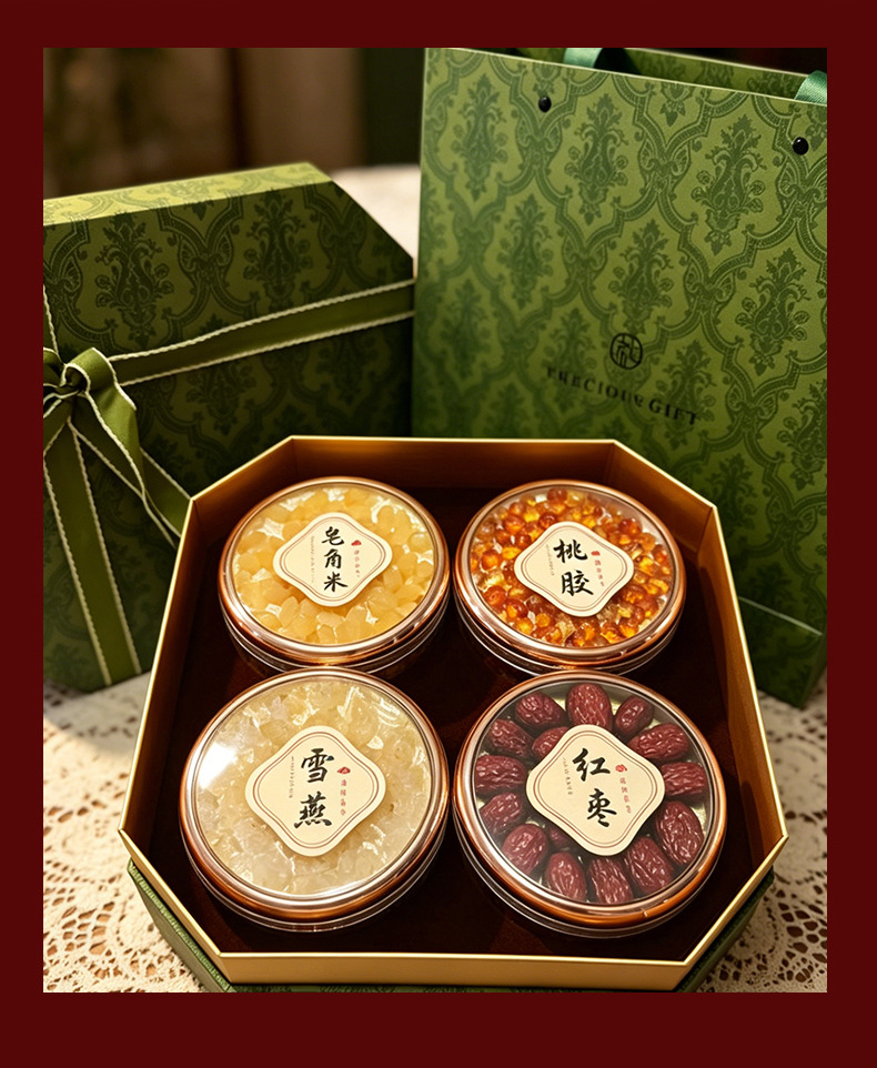 Snow Fungus Jelly Xue Yan 5A Grade Selected 250g Premium Nourishing Gift Set with Peach Gum and Soap Pod Rice specifications