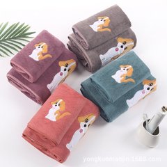漫画ベルベット刺繍かわいい子犬タオルバスタオルセット家庭用成人吸水柔らかいタオルバスタオル