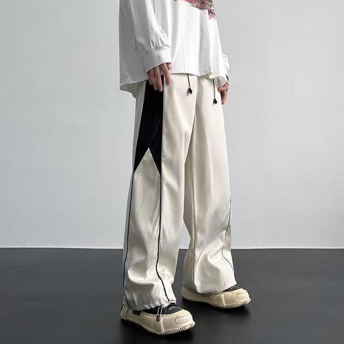 Japanese-style cool handsome, side button pattern decoration, casual daily, niche design sense, men's spring and autumn straight combat pants