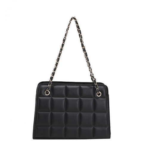 Square grid embossed chain bag, trendy casual single shoulder crossbody bag, stylish minimalist retro small square bag