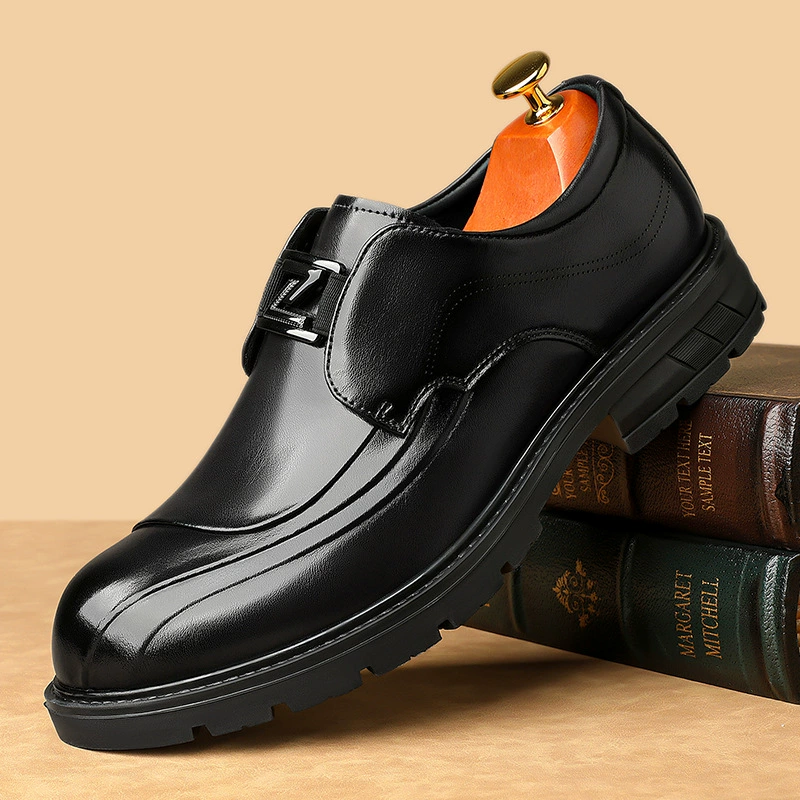 2024 новые осенние мужские туфли корейские черные кожаные туфли мужские толстые подошвы дышащие туфли