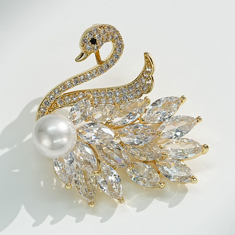 Spilla elegante a forma di cigno con zirconi di alta qualità, accessori per spille da cappotto_voghion.com