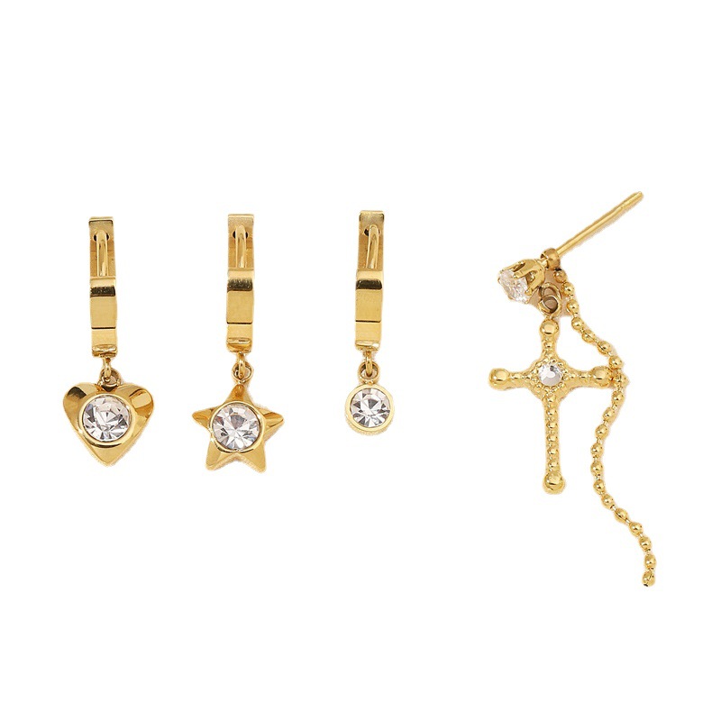 Set di orecchini in acciaio inox con croce cuore e stella_voghion.com