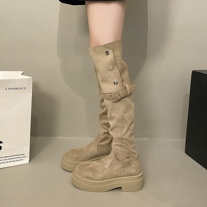 英伦风厚底马丁靴女2025新款秋冬季复古百搭大头勃肯鞋小个子短靴|undefined
