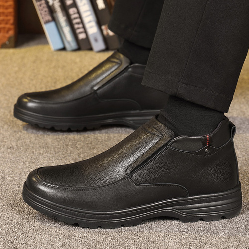 [First layer cowhide] Genuine leather cotton shoes for men in winter plus velvet to keep warm wool middle-aged and elderly high-top thickened dad leather shoes