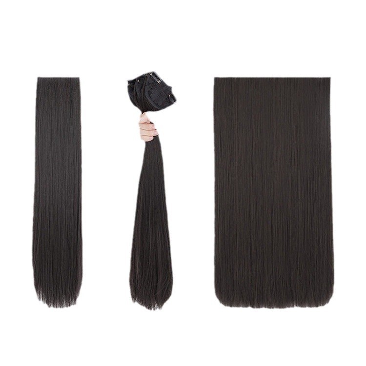 Postizo para mujer, juego de tres piezas, extensiones de cabello largo y liso, postizo para dar volumen, extensiones de cabello esponjosas, postizo esponjoso adhesivo.