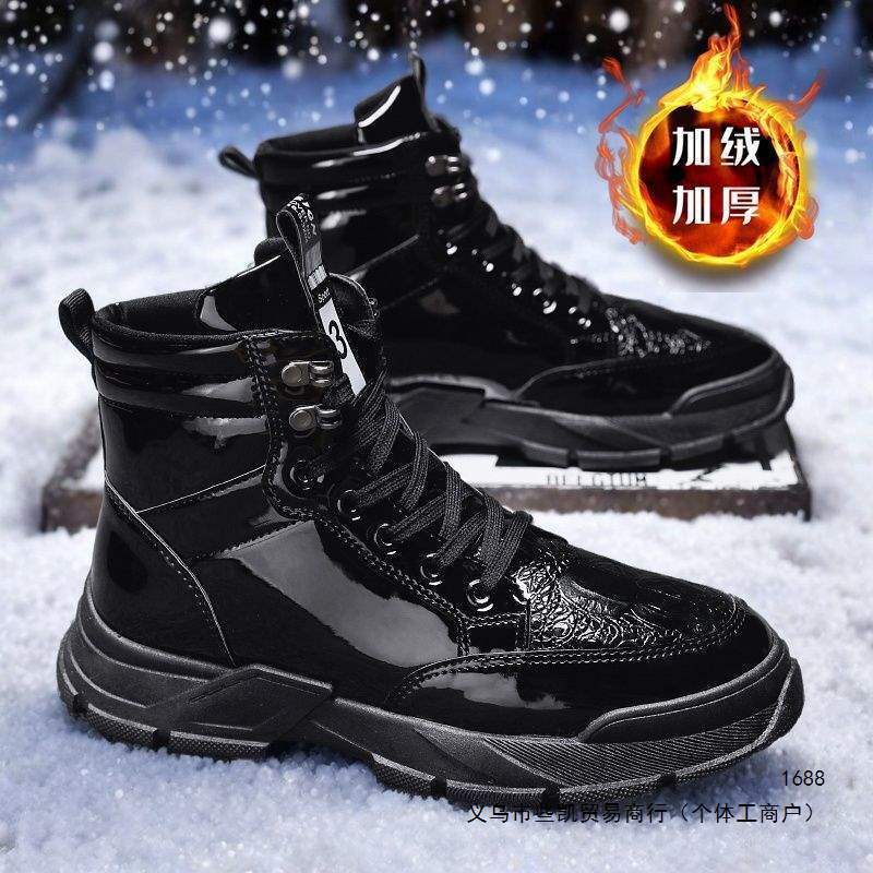 2026 new autumn and winter men's leather-lined, fleece-lined, and thickened cotton work boots, British-style high-top snow boots