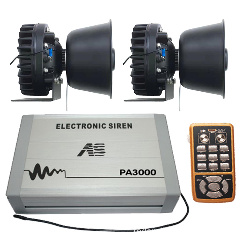 PA3000M Vehicle-Mounted Wireless Siren and Megaphone, Electronic Alarm with High-Pitched Speaker + Stainless Steel Horn