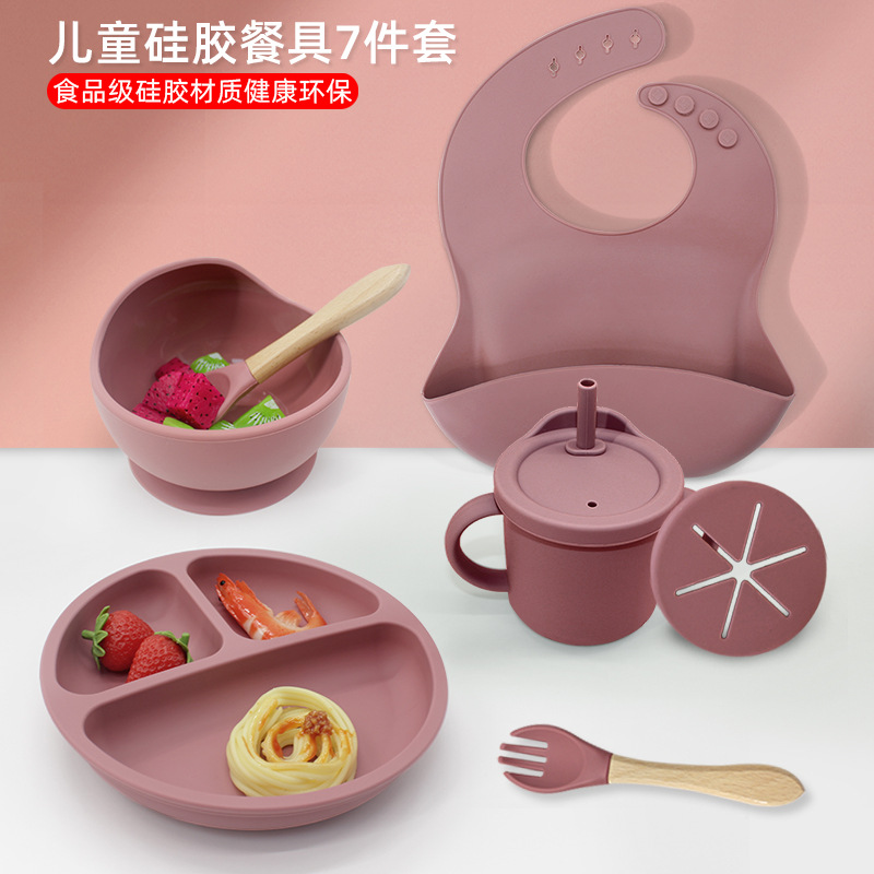 Juego de vajilla de silicona para niños a prueba de caídas