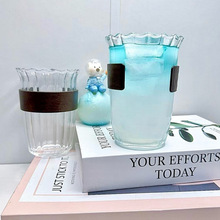 ins玻璃杯美式水杯咖啡杯家用简约隔热竖纹小众果汁杯子XF