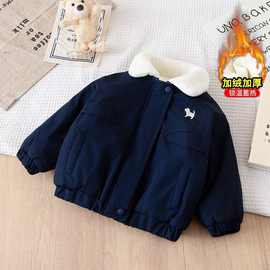儿童棉服冬季新款加绒夹棉衣女童加厚棉外套卡通小狗宝宝翻领夹克