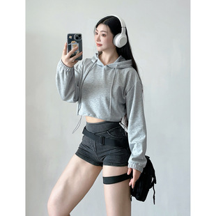 Hooded Pullover Hot Girl Short Drawstring High Waist Casual Zipper Cardigan Ins Sports Jacket Women's 1622