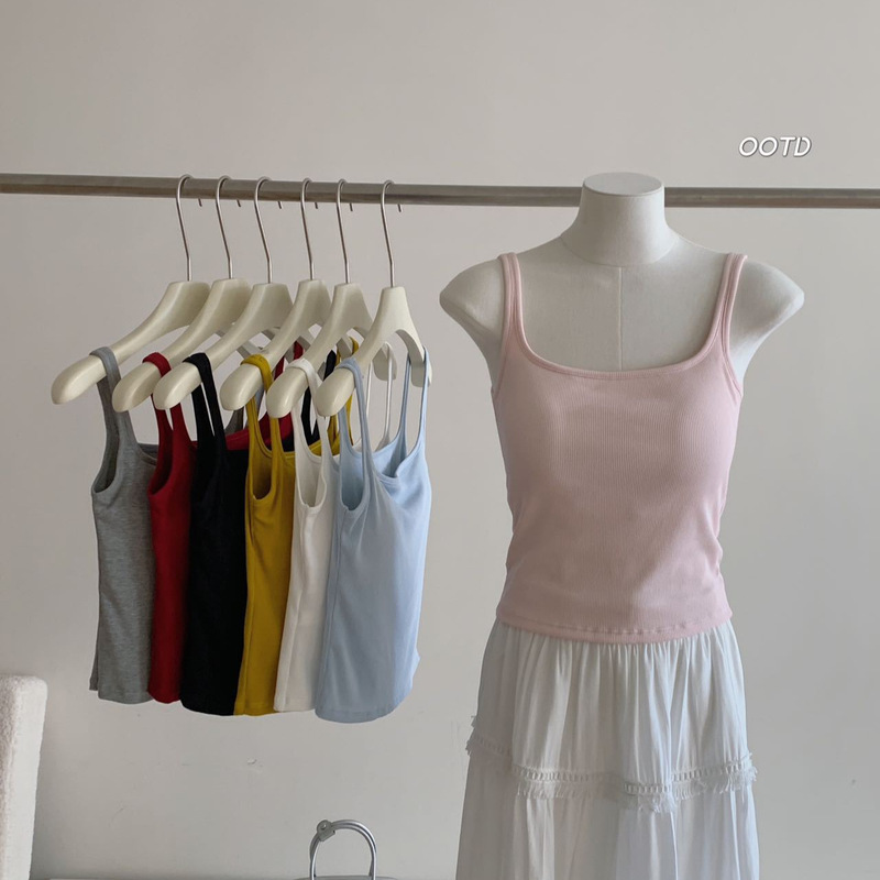 9987 #   Summer Solid Color Versatile U-Neck Camisole with Chest Pads, Simple Slim-Fit Sleeveless Basic Outerwear Top