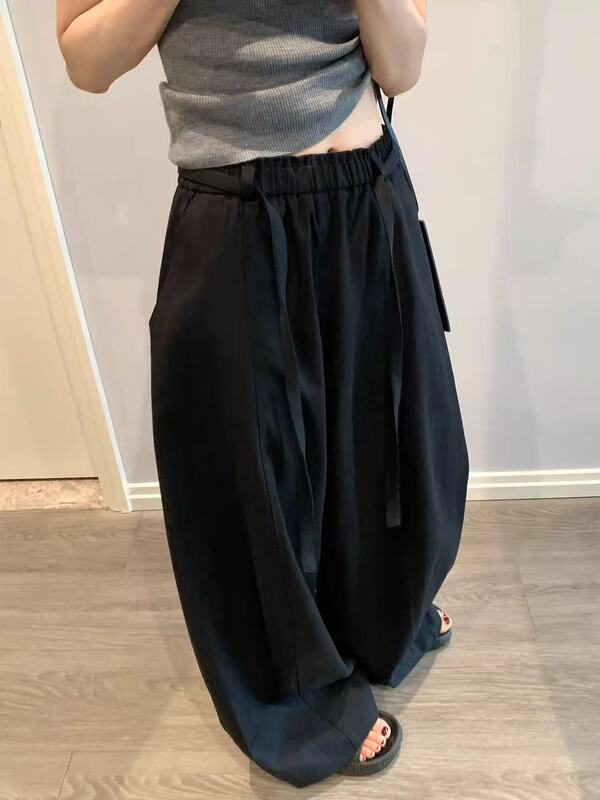韩系运动风弯刀裤女秋季新款木耳腰慵懒风垂感早秋休闲垂感阔腿裤|undefined