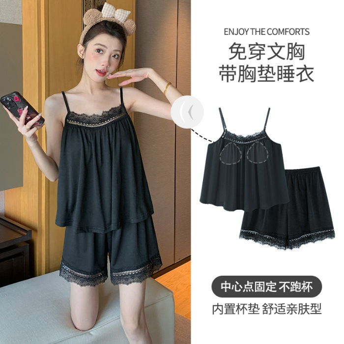 しわの布のしわの綿の胸のパッドのストラップのショートパンツのスーツの夏のパジャマの女性の部屋の服のその他の徳の絨毛の漫画|undefined