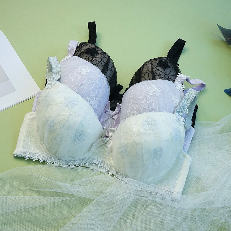 Wholesale Cross-Border Japanese-Style Lingerie for Women, Small Chest Push-Up Adjustable Anti-Sagging Lace Sexy Bra Set