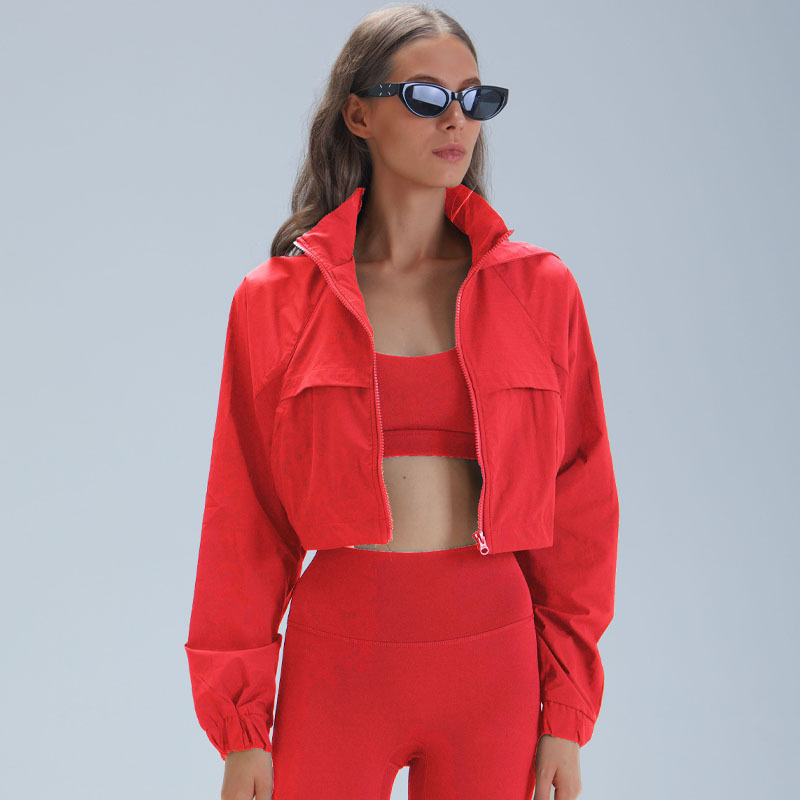 Transfronterizo corto con cojín de pecho para el deporte al aire libre juego de ocio fitness correr yoga suelto chaqueta con capuz seco rápido