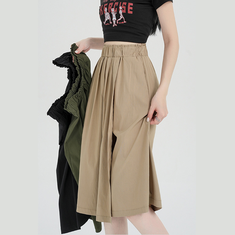 Real shot ice silk cotton and linen wide leg pants women's new high waist slimming casual pants loose thin cropped pants skirt