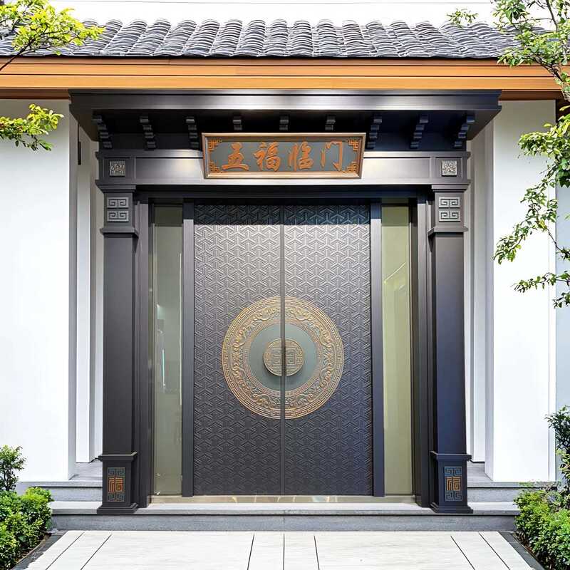 Foreign Trade Quality New Chinese Style Finely Carved Cast Aluminum Villa Door, Rural Self-Built House Anti-Theft Door, Stainless Steel Entrance Door