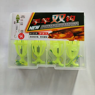 手竿鲢鳙钩手杆鲢鳙钓组弹簧钩小笼子线双钩速攻夜光鲢鱼钩荧光钩