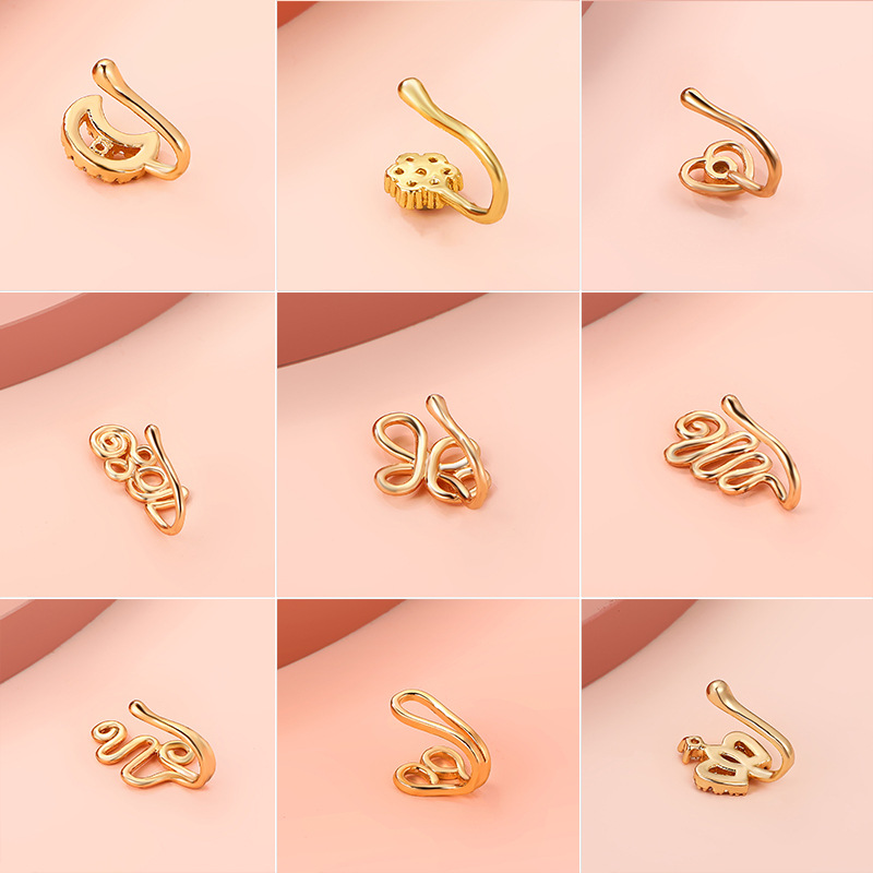 Non-perforated U-shaped Nose Clip Copper Inlaid Zircon Star Love Crown Nose Ring False Nose Ornament