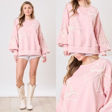 2024欧美跨境亚马逊热卖速卖通独立站休闲蝴蝶结绳绣中长款卫衣女