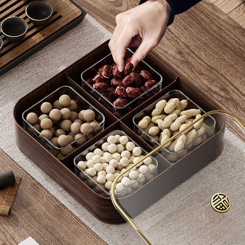 New Chinese style imitation wood dried fruit plate dried fruit storage box moisture-proof household light luxury retro living room coffee table with lid candy box