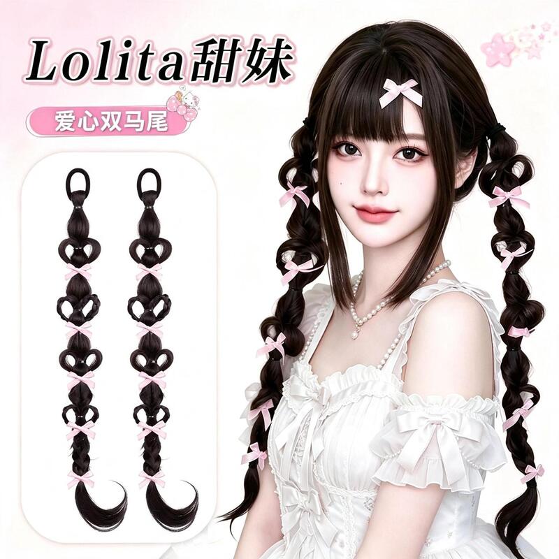 Purely Handmade Heart-Shaped Double Ponytail Braided Wig for Women, Natural Lolita Sweet Girl Braided Ponytail, Realistic Hair Ponytail