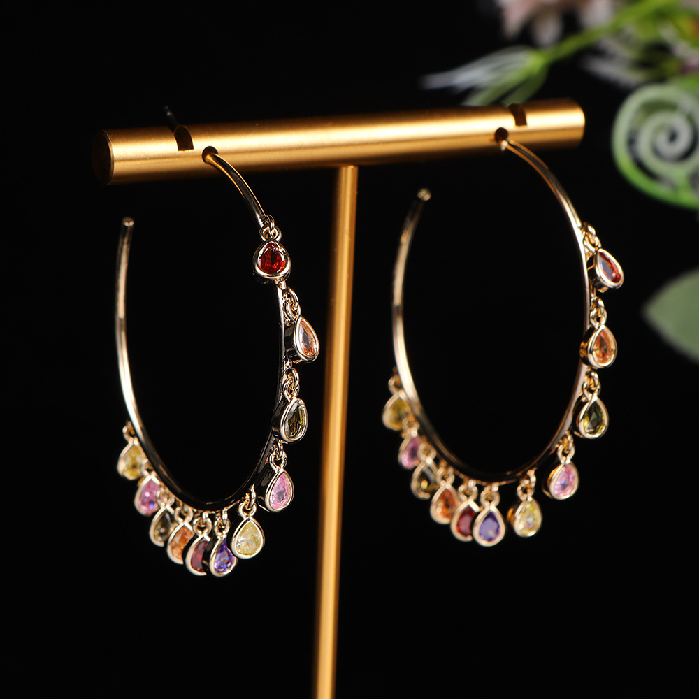 Cross-border European Style New Simple Large Circle Water Drop Pendant Large Circle Earrings Women's All-match Zirconium Large Circle Earrings