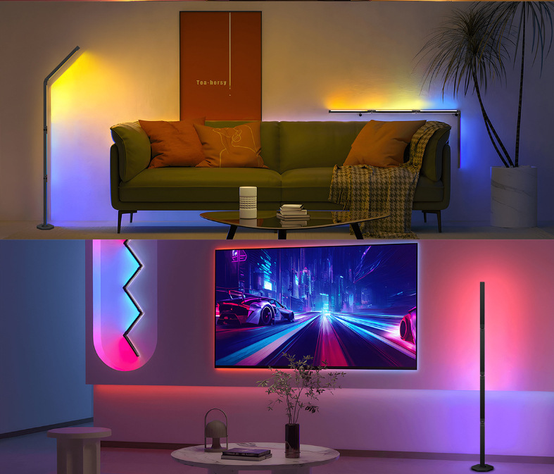 DIY Bluetooth floor lamp Folding floor lamp Tuya WiFi colorful desktop lamp RGBIC colorful corner lamp_voghion.com