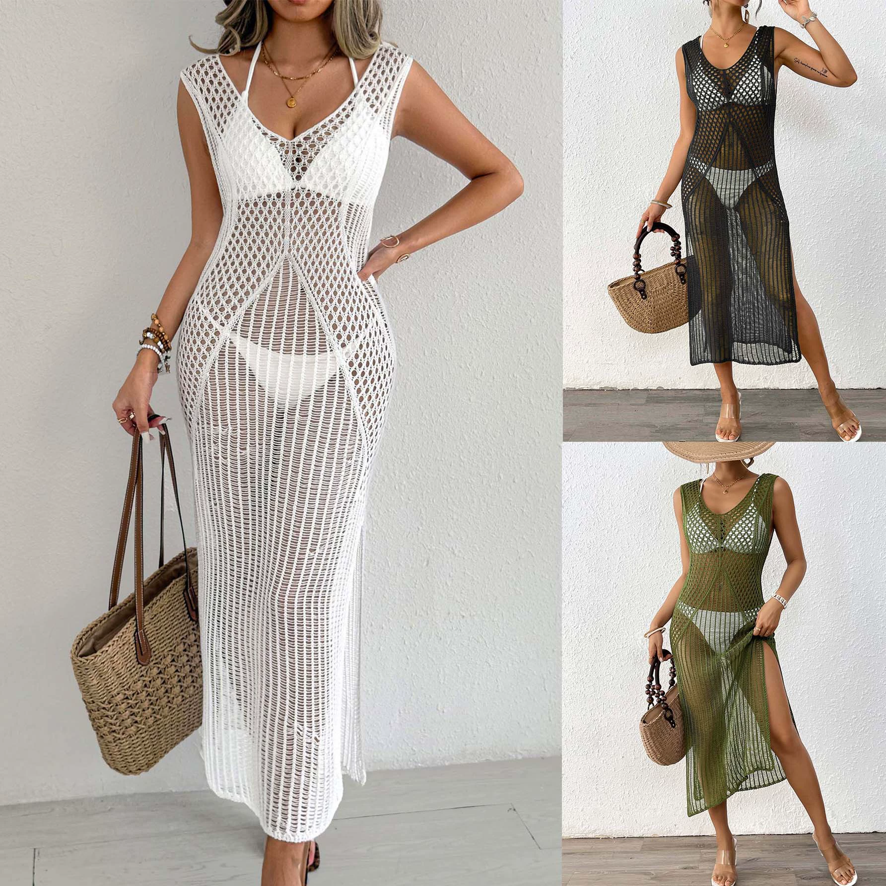 Женский праздник пляжная юбка трансграничная европейская и американская женская одежда с полыми ткаными рубашками юбка длинное платье сексуальное платье