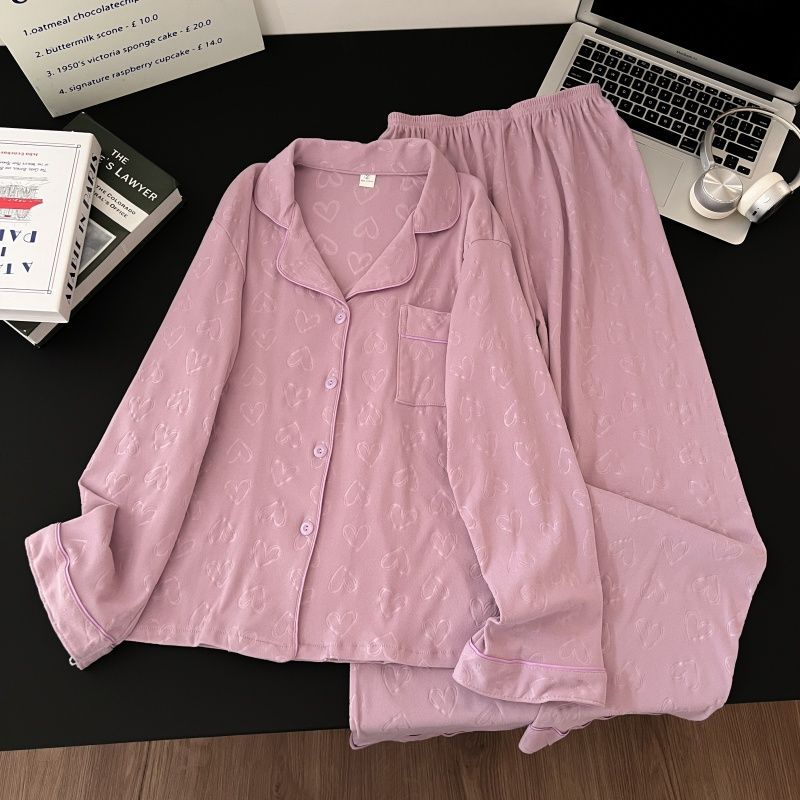 Al por mayor transfronterizo de ternuevo corazón de melocotón relieve pijama mujer otoño invierno nuevo lindo puede llevarse fuera de mangas largas dulce ropa de estilo para el hogar