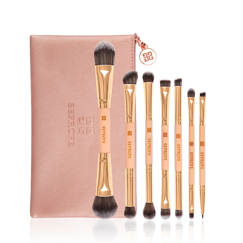 7 cepillos de maquillaje de doble cabeza traje conjunto completo cepillo de rubor de pelo suave herramientas de belleza cepillo de sombra de ojos Fundación delineador de ojos conjunto cepillo