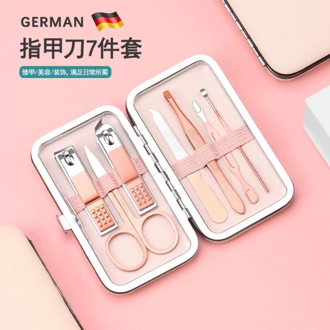 Set de manicura dorado rosa 18 piezas de acero inoxidable, cortaúñas y herramientas completas para cuidado personal